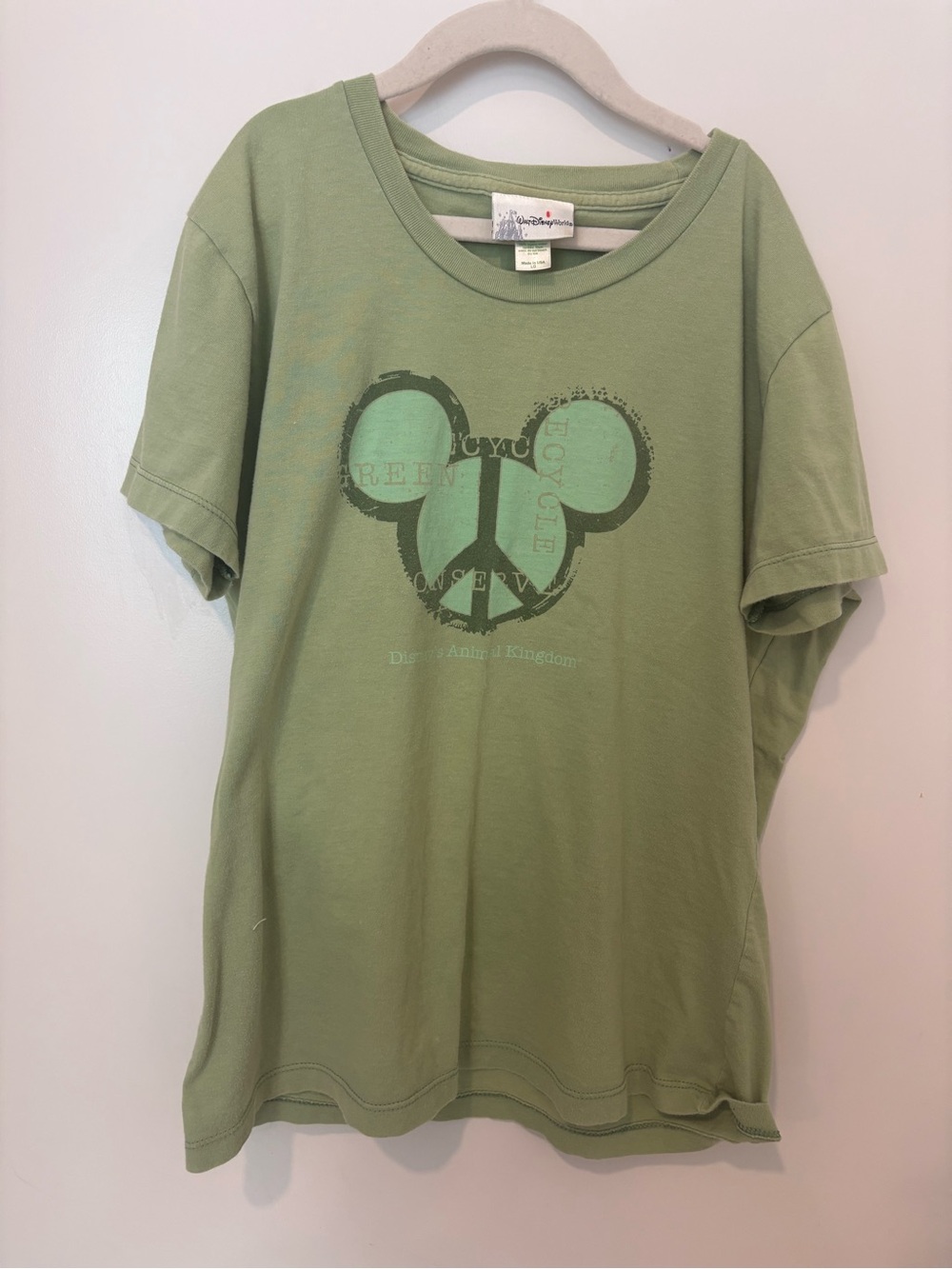 Disney Animal Kingdom Green Short Sleeve T Organic Cotton Peace Mouse Kids Large